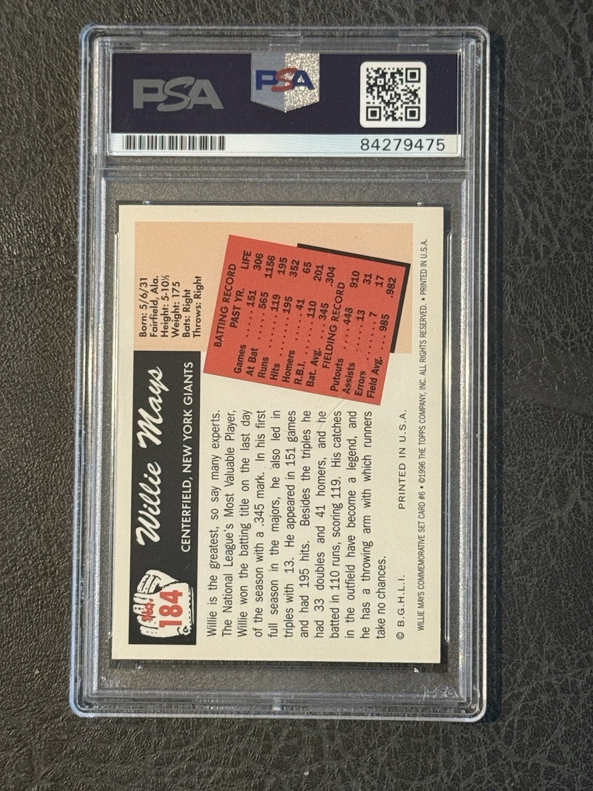 Willie Mays Signed 1996 Topps CERTIFIED Issue 1955 Bowman On Card Auto PSA Coa