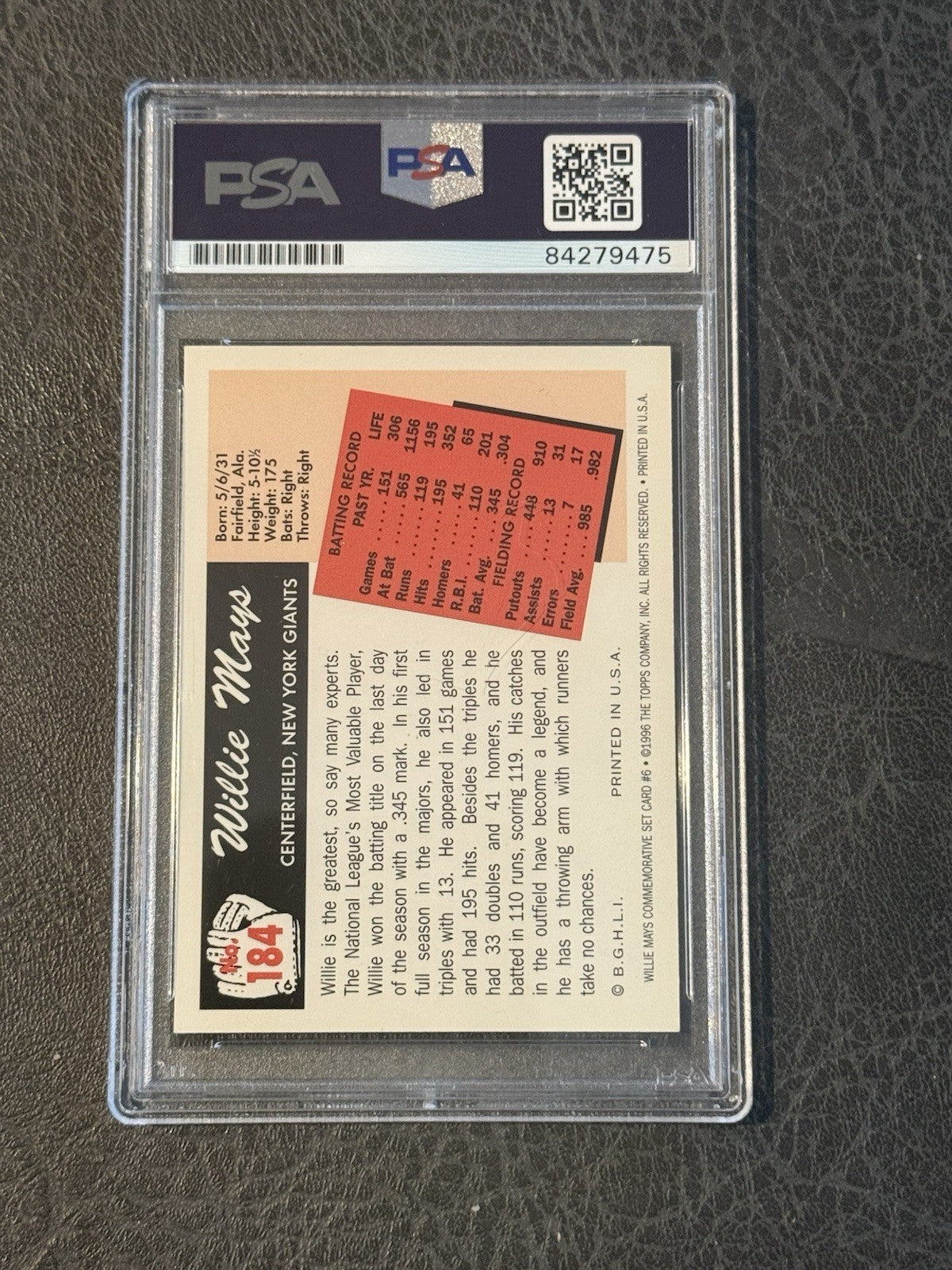 Willie Mays Signed 1996 Topps CERTIFIED Issue 1955 Bowman On Card Auto PSA Coa