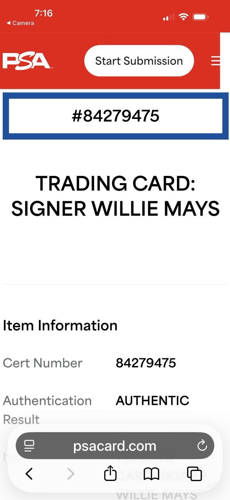 Willie Mays Signed 1996 Topps CERTIFIED Issue 1955 Bowman On Card Auto PSA Coa