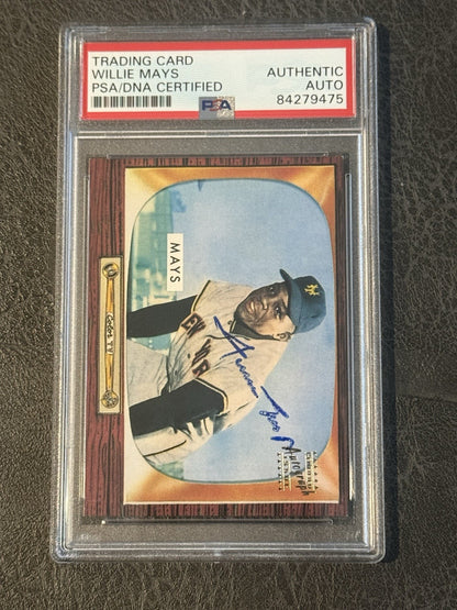 Willie Mays Signed 1996 Topps CERTIFIED Issue 1955 Bowman On Card Auto PSA Coa