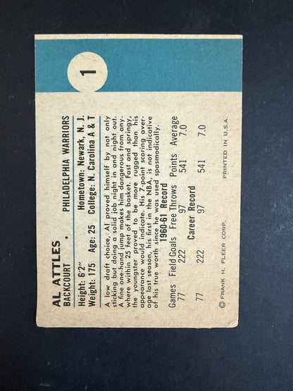 Fleer 1961-62 Fleer Al Attles #1 Philadelphia Warriors RC Rookie Vg