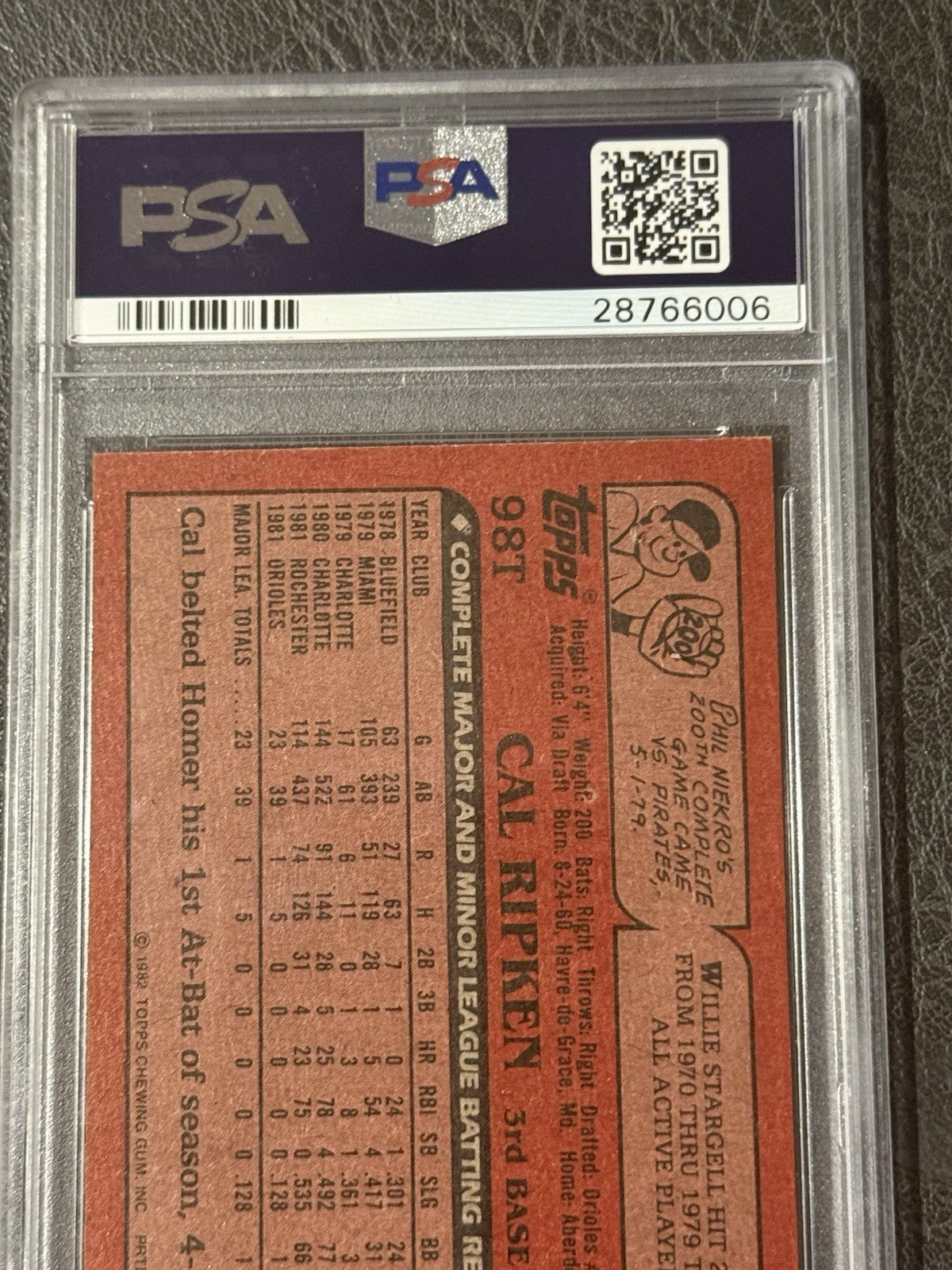 1982 TOPPS TRADED #98T CAL RIPKEN JR. ROOKIE PSA 9 Mint Rc