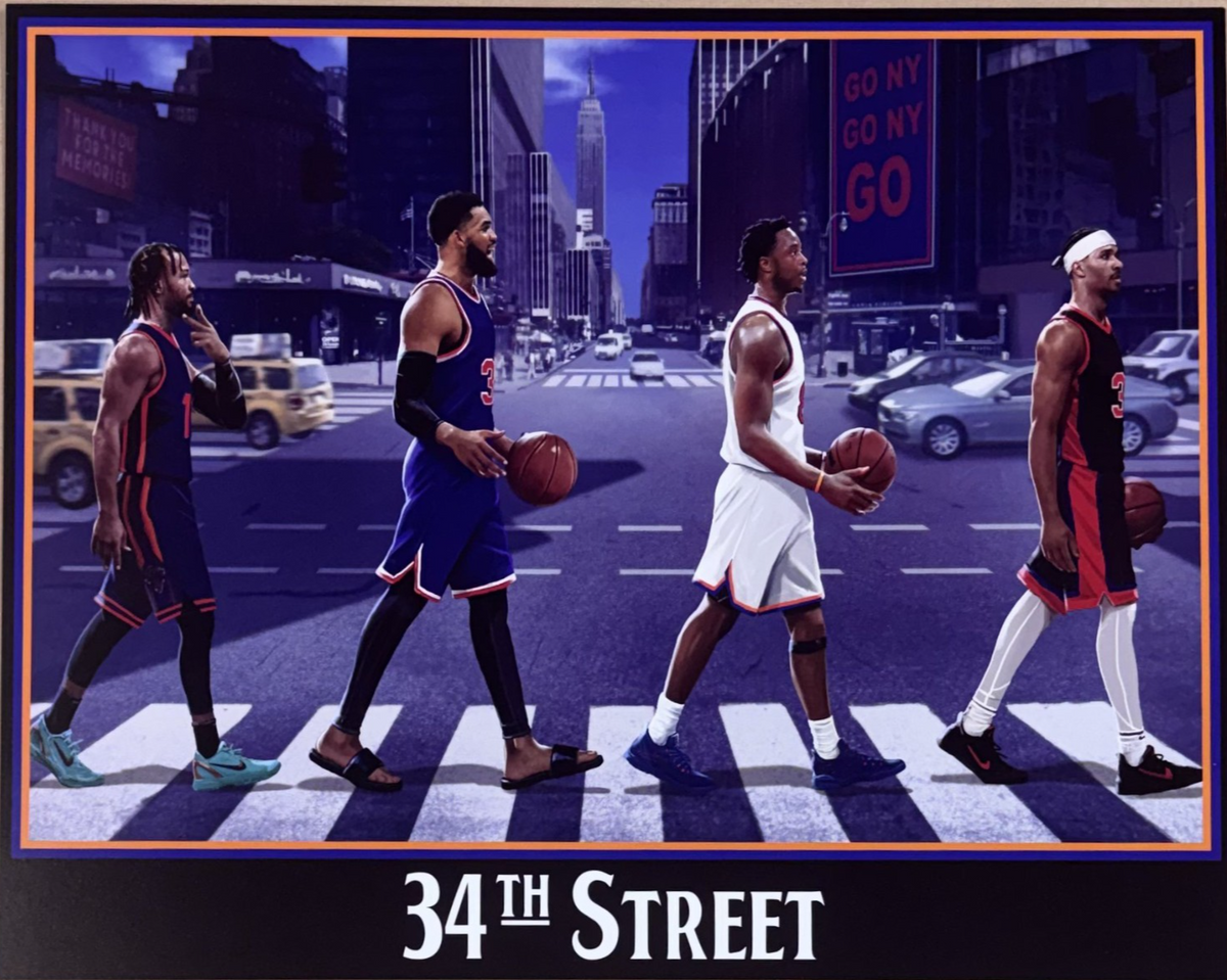 New York Knicks 34th St MSG 16x20 Litho Brunson Kat OG Hart 2026 NBA Finals