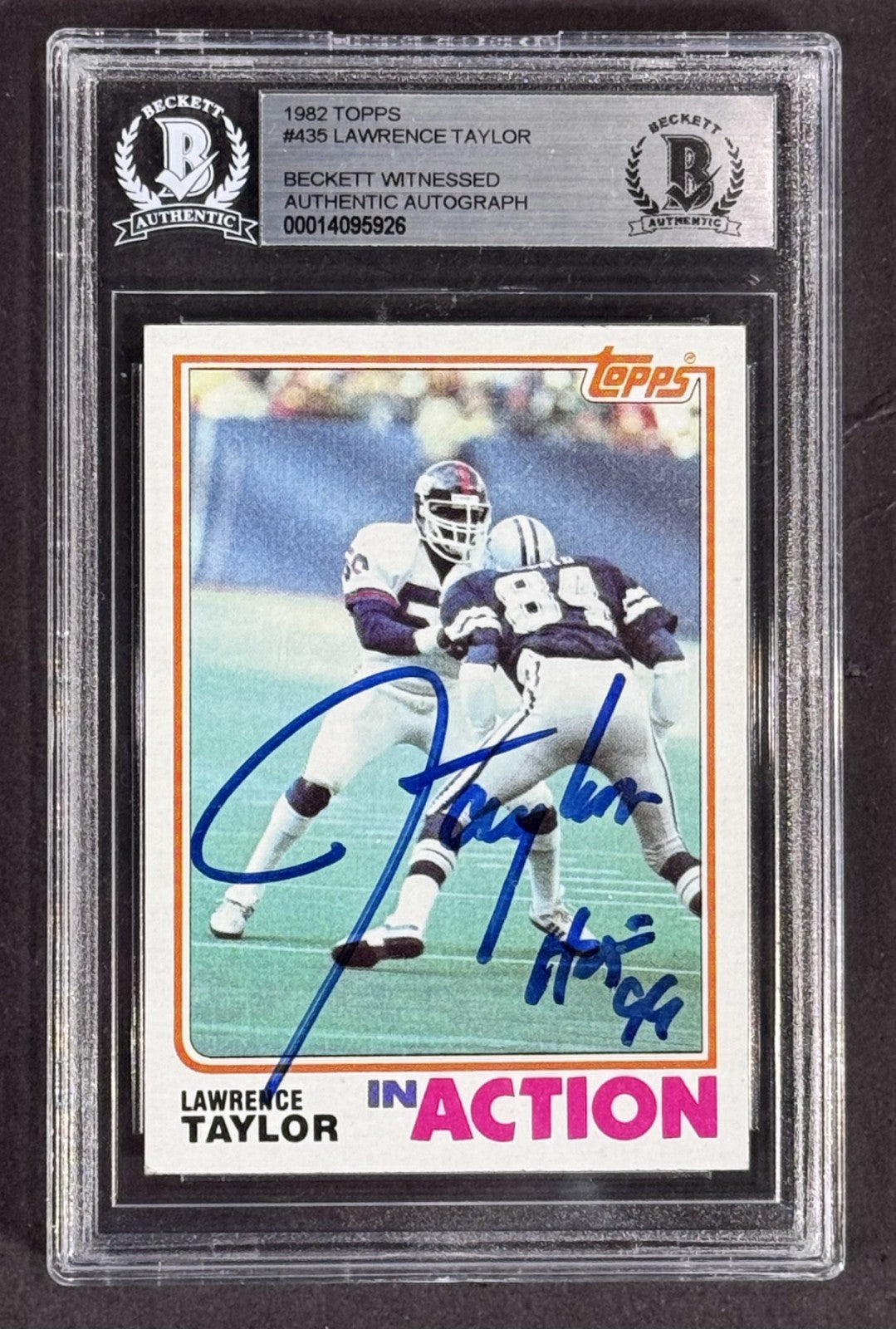 1982 Topps #435 Lawrence Taylor Signed Beckett Witnessed HOF 99 Auto Giants RC