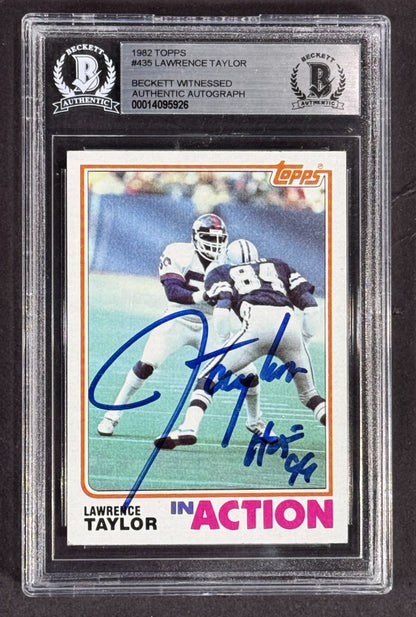 1982 Topps #435 Lawrence Taylor Signed Beckett Witnessed HOF 99 Auto Giants RC