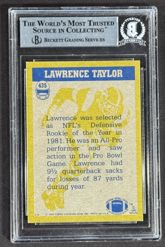 1982 Topps #435 Lawrence Taylor Signed Beckett Witnessed HOF 99 Auto Giants RC