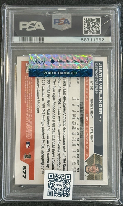 2005 Topps #677 Justin Verlander RC Rookie Gem Mint PSA 10