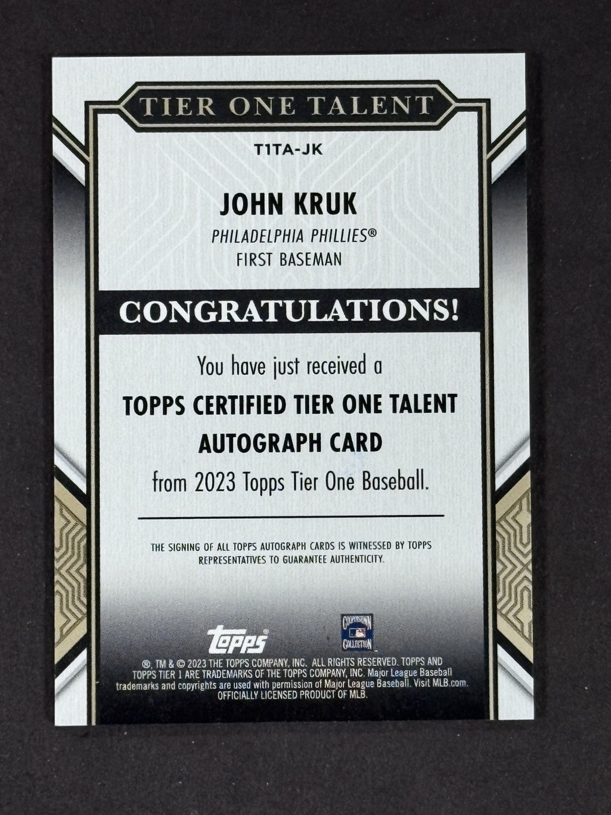 2023 Topps Certified Tier One Talent John Kruk Auto /249 Philadelphia Phillies