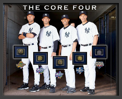 NY Yankees The Core Four Photo Framed WS Rings 3D Shadowbox 26x32 Jeter Rivera