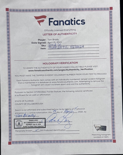 Tom Brady Signed 1/1 Patriots Buccaneers Authentic FS Helmet Auto Fanatics LOA