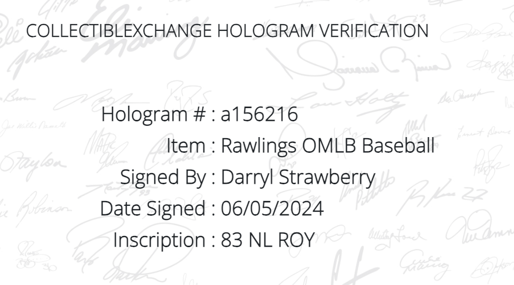 Darryl Strawberry Signed Official Baseball 83 NL ROY Auto Steiner CX COA NY Mets