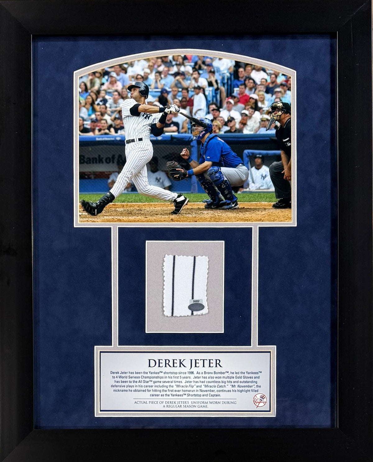 Derek Jeter Yankees Game Used Jersey Patch Framed Photo Suede Matting Steiner