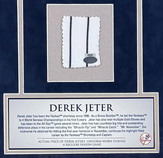 Derek Jeter Yankees Game Used Jersey Patch Framed Photo Suede Matting Steiner