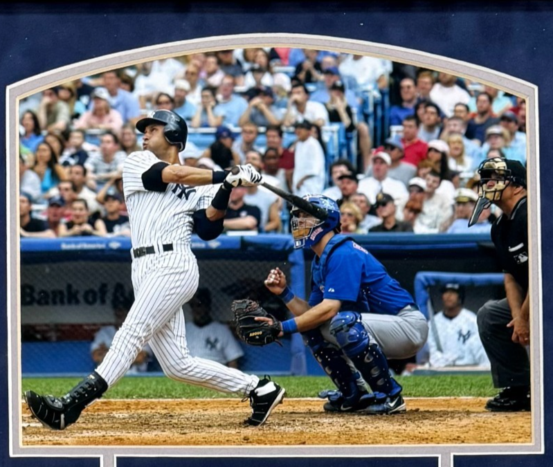 Derek Jeter Yankees Game Used Jersey Patch Framed Photo Suede Matting Steiner