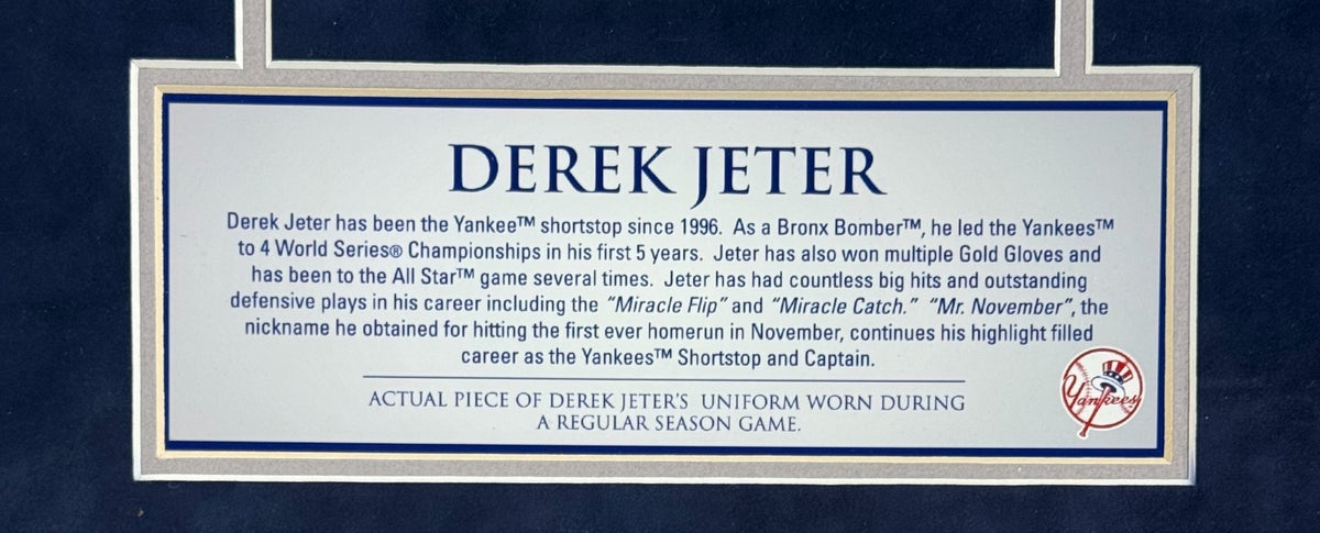 Derek Jeter Yankees Game Used Jersey Patch Framed Photo Suede Matting Steiner
