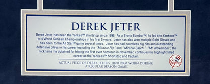 Derek Jeter Yankees Game Used Jersey Patch Framed Photo Suede Matting Steiner