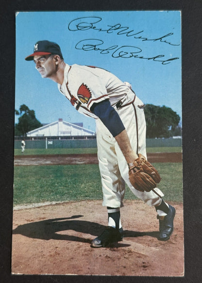 1955 BILL & BOB'S  MILWAUKEE BRAVES  GLOSSY POSTCARD BOB BUHL  POSTMARKED 1957