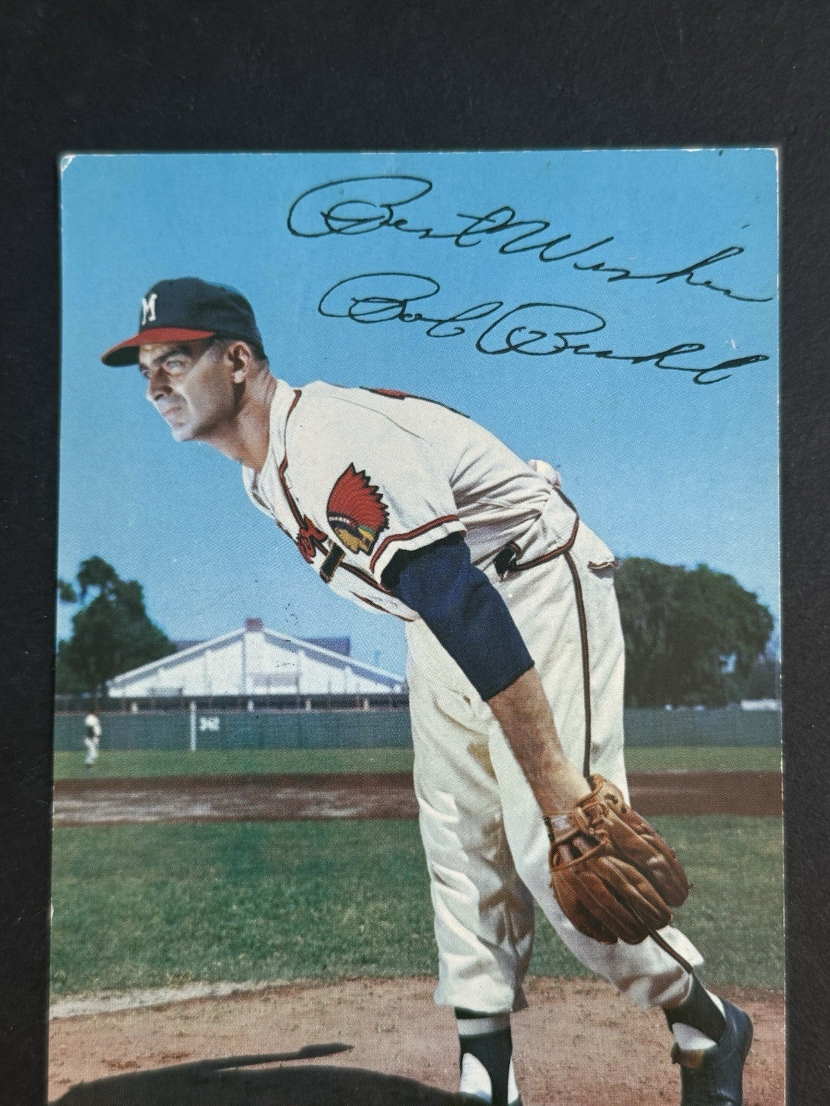 1955 BILL & BOB'S  MILWAUKEE BRAVES  GLOSSY POSTCARD BOB BUHL  POSTMARKED 1957