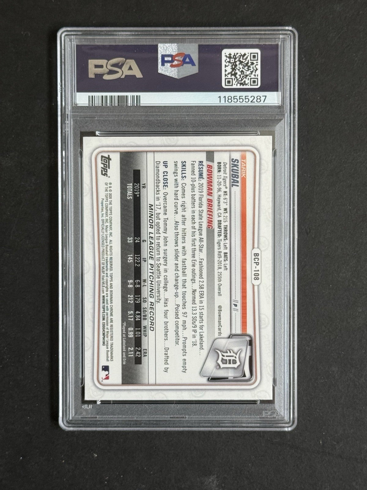 2020 Bowman Chrome Sapphire Tarik Skubal 1st Bowman BCP 108 Tigers Dodgers Psa 9