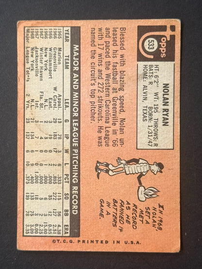 1969 Topps Nolan Ryan #533 Ny Mets 2nd Year Ny Mets Vg Dead Centered