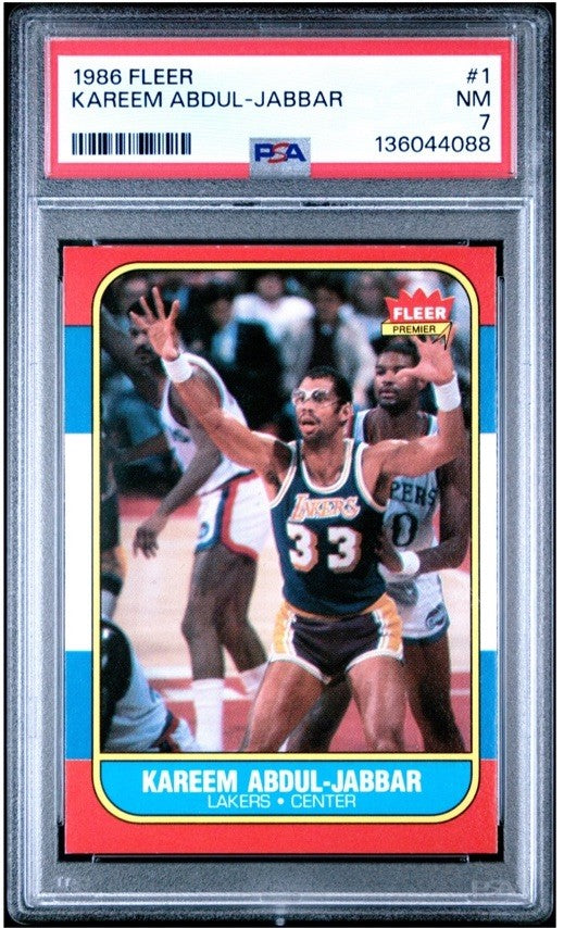 1986 Fleer Basketball #1 Kareem Abdul-Jabbar PSA 7 Nm Near Mint L.A. Lakers HOF