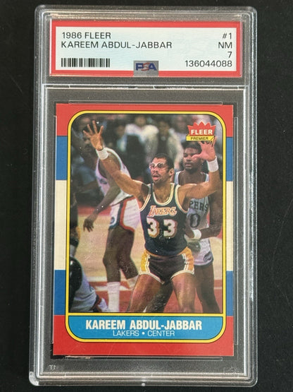 1986 Fleer Basketball #1 Kareem Abdul-Jabbar PSA 7 Nm Near Mint L.A. Lakers HOF