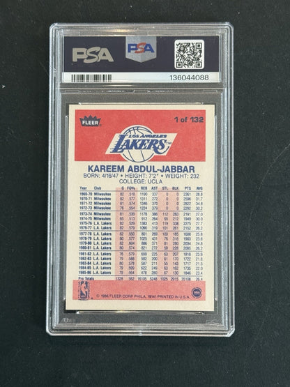 1986 Fleer Basketball #1 Kareem Abdul-Jabbar PSA 7 Nm Near Mint L.A. Lakers HOF