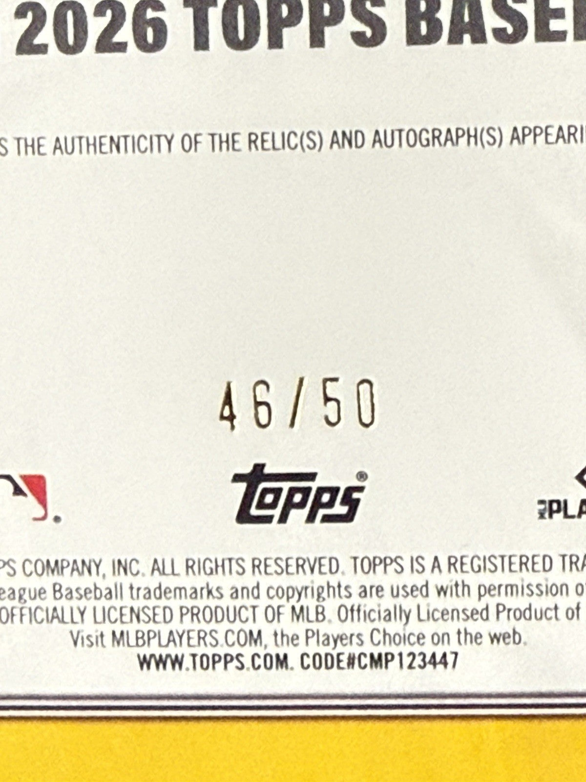 Topps 2026 Series 1 William Contreras Patch Jersey Materials Gold / 50 Brewers