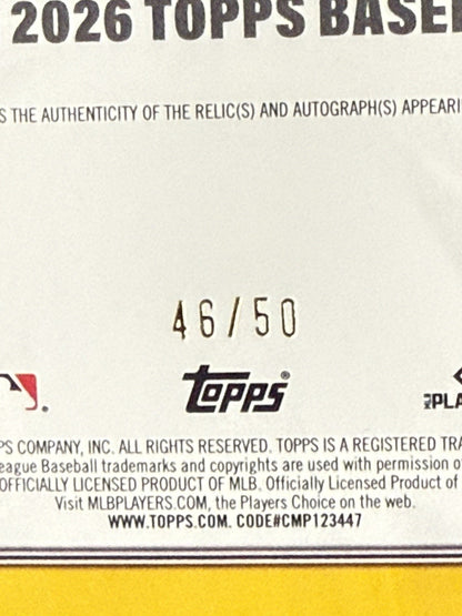 Topps 2026 Series 1 William Contreras Patch Jersey Materials Gold / 50 Brewers
