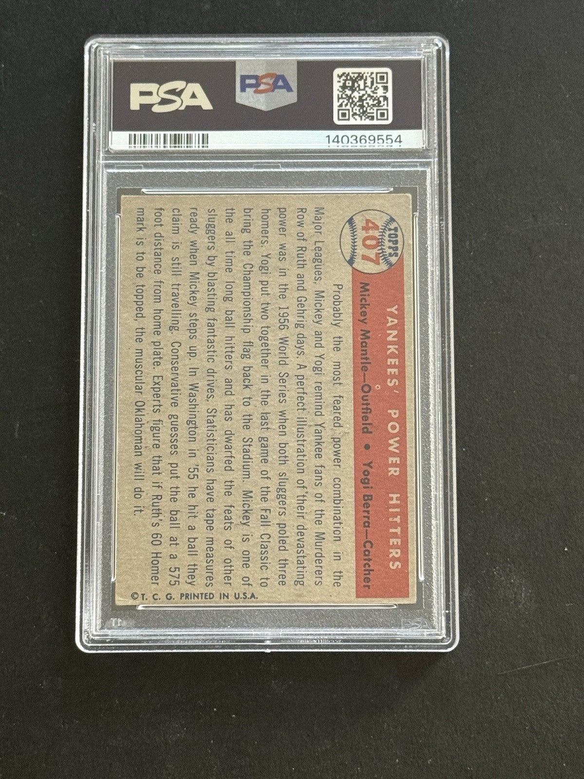 1957 Topps Yankees’ Power Hitters #407 Mickey Mantle & Berra PSA 4 Razor Sharp