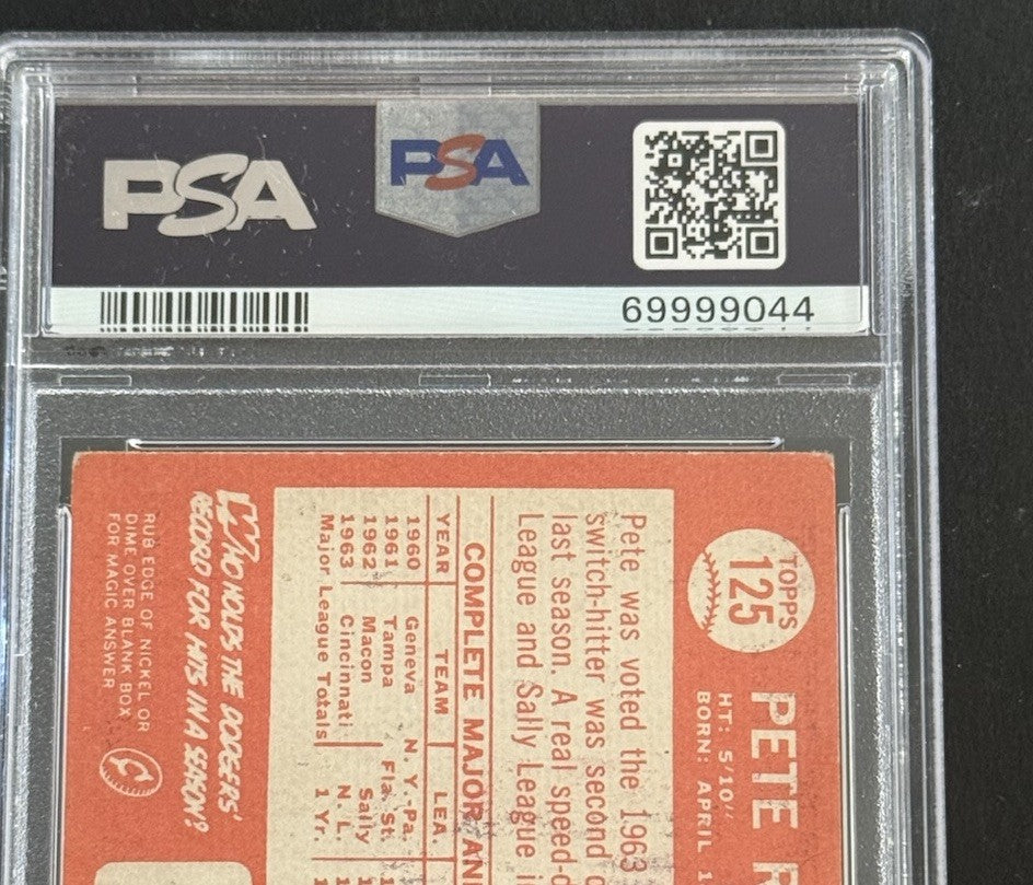 1964 Pete Rose HOF. Topps #125 AS. PSA 3 Rookie Cup 1st Card Alone Looks Nicer