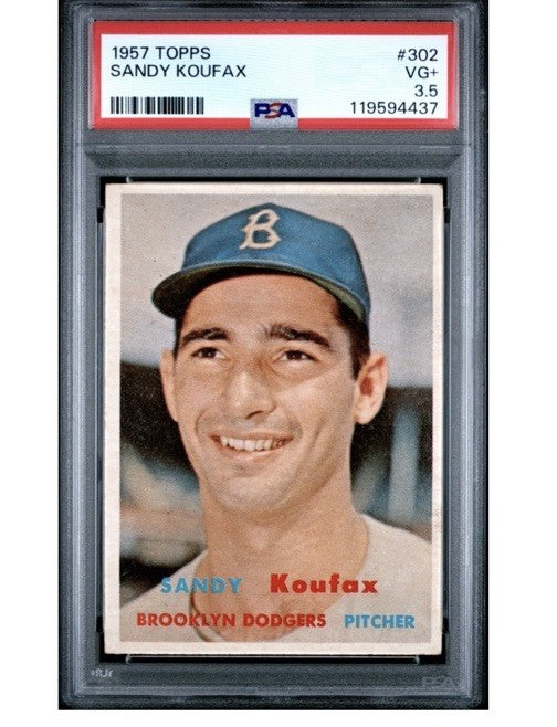 SANDY KOUFAX 1957 TOPPS #302 PSA 3.5 FRESHLY GRADED GORGEOUS CLEAN HOF DODGERS