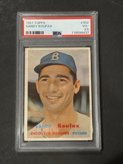 SANDY KOUFAX 1957 TOPPS #302 PSA 3.5 FRESHLY GRADED GORGEOUS CLEAN HOF DODGERS