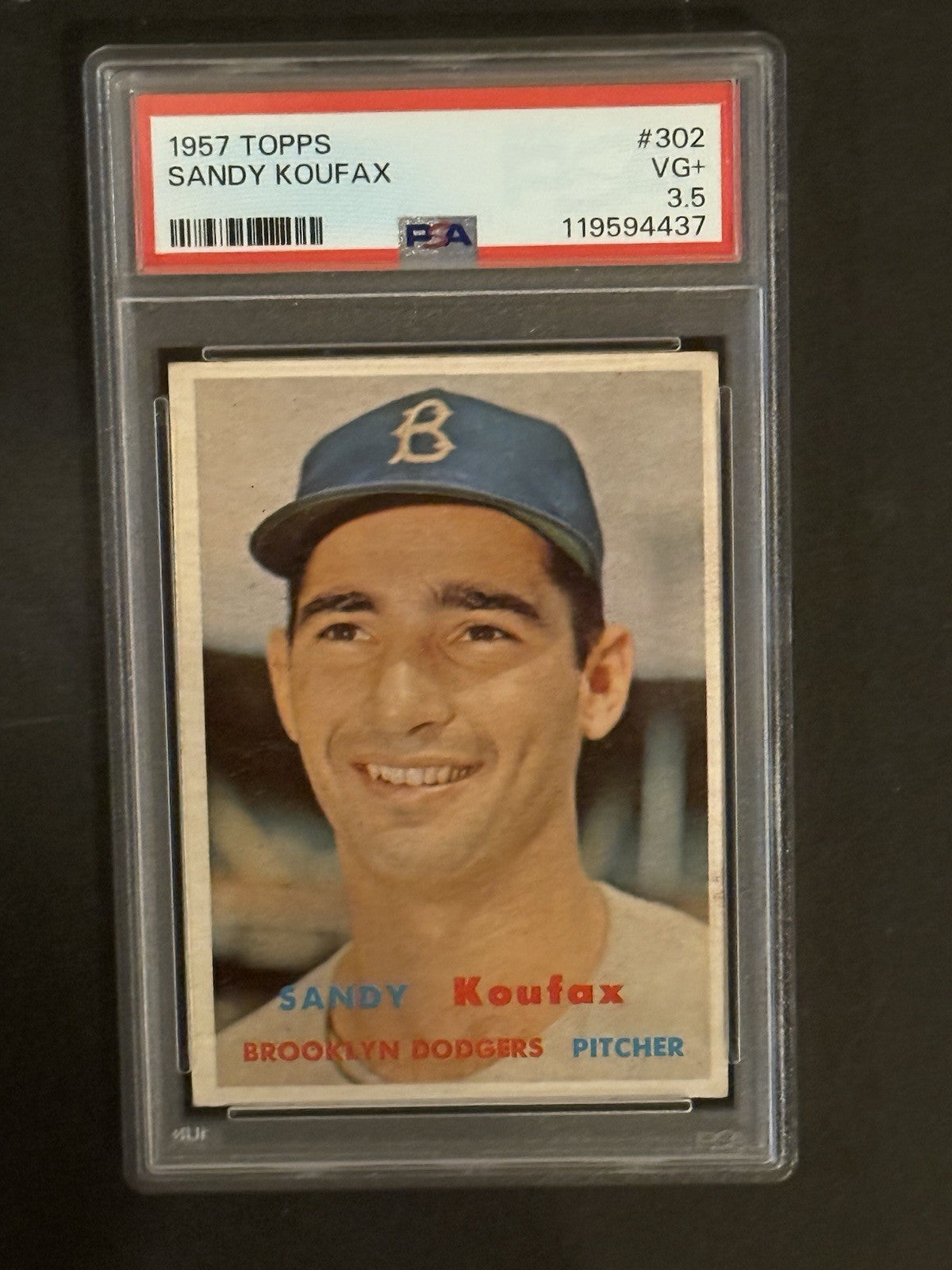 SANDY KOUFAX 1957 TOPPS #302 PSA 3.5 FRESHLY GRADED GORGEOUS CLEAN HOF DODGERS