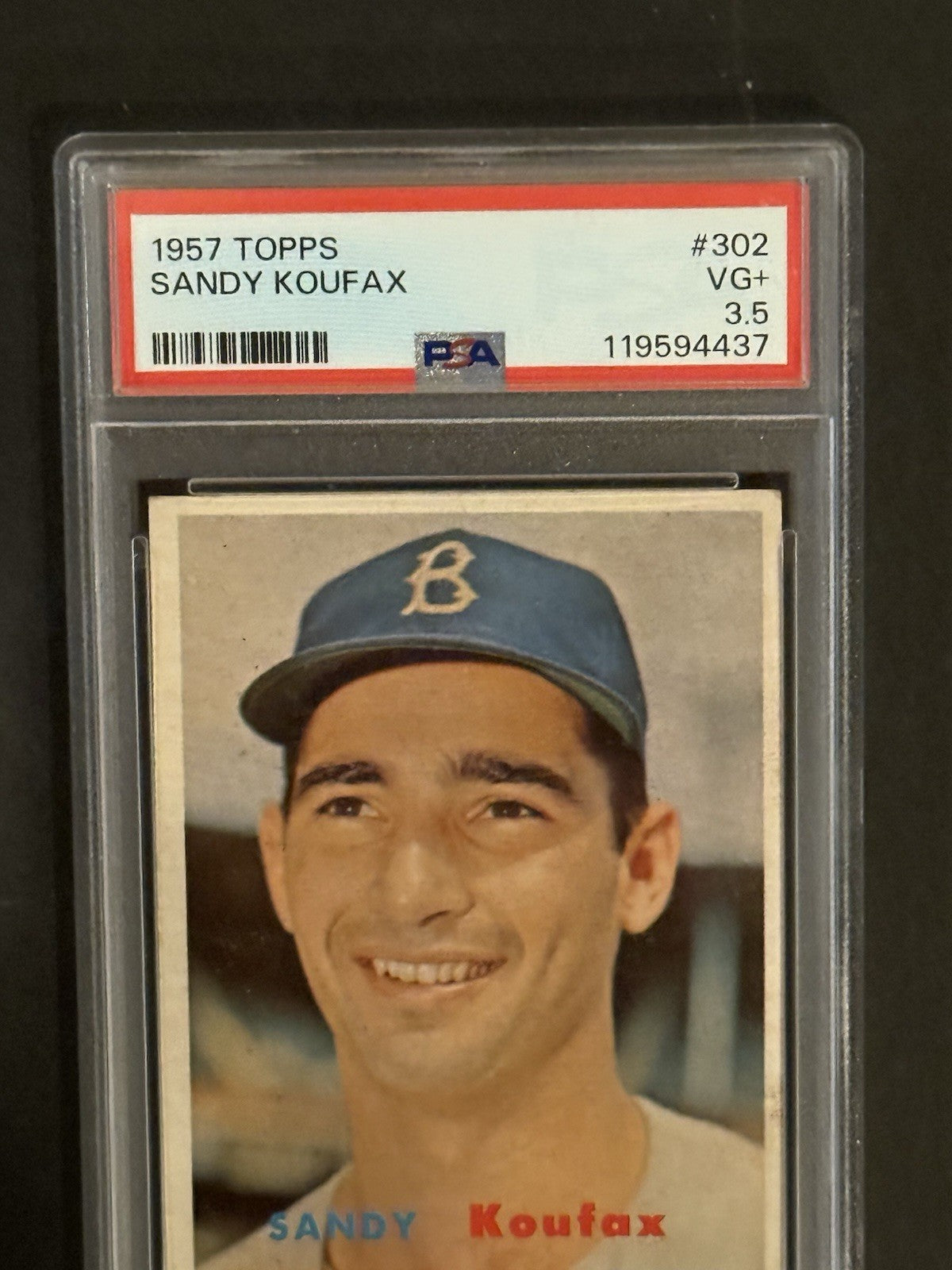 SANDY KOUFAX 1957 TOPPS #302 PSA 3.5 FRESHLY GRADED GORGEOUS CLEAN HOF DODGERS