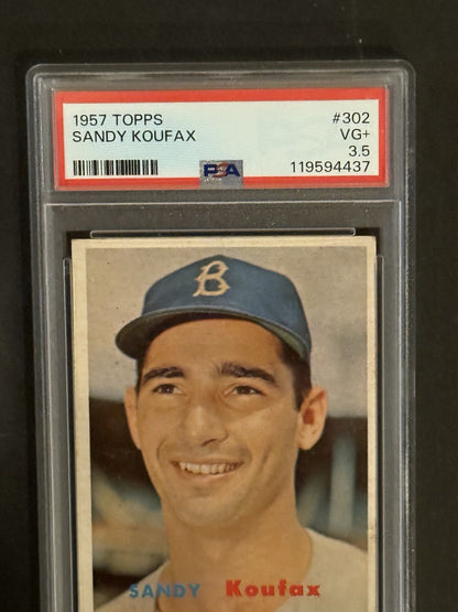 SANDY KOUFAX 1957 TOPPS #302 PSA 3.5 FRESHLY GRADED GORGEOUS CLEAN HOF DODGERS