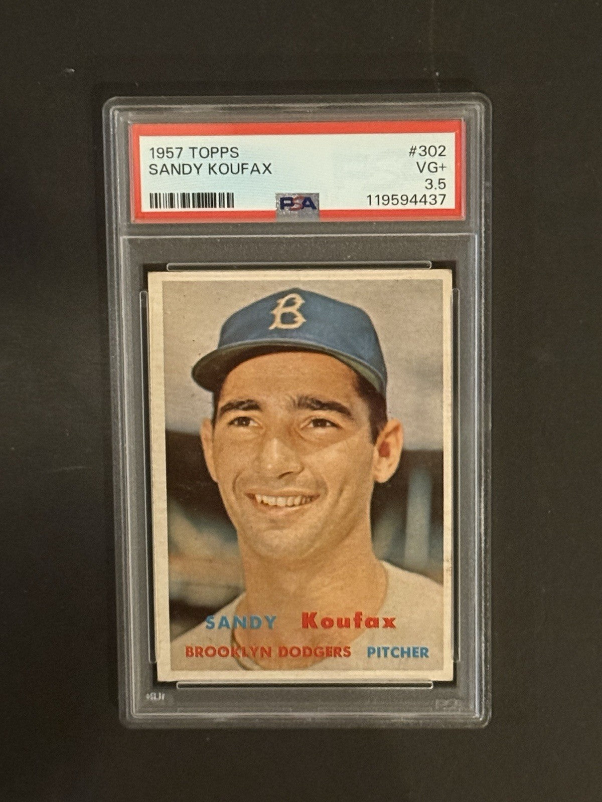 SANDY KOUFAX 1957 TOPPS #302 PSA 3.5 FRESHLY GRADED GORGEOUS CLEAN HOF DODGERS