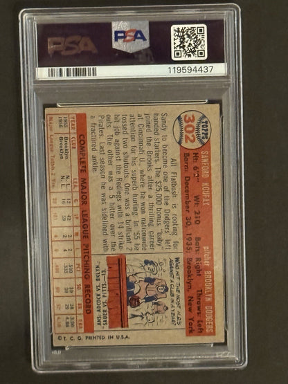 SANDY KOUFAX 1957 TOPPS #302 PSA 3.5 FRESHLY GRADED GORGEOUS CLEAN HOF DODGERS