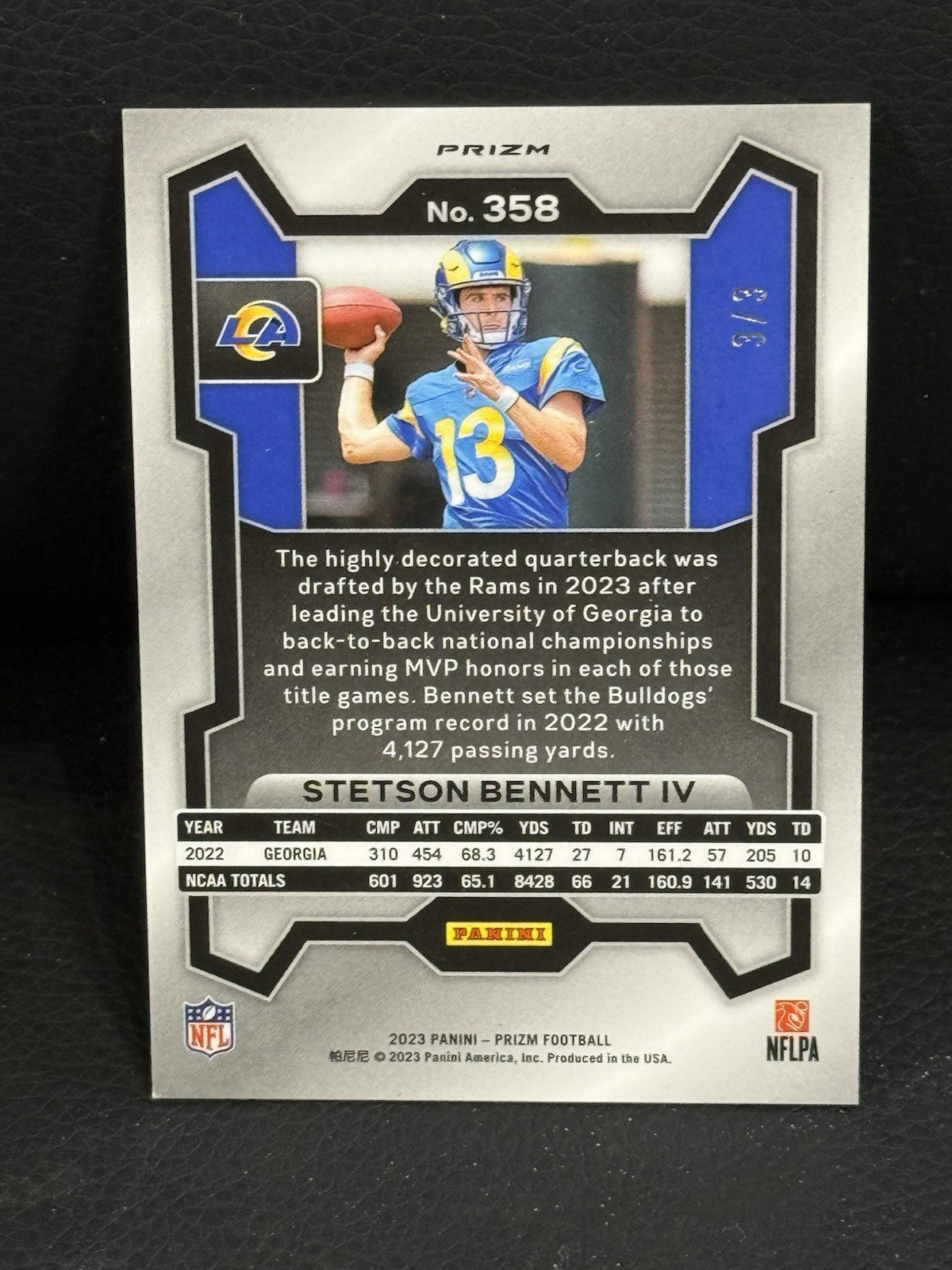 2023 Panini Prizm Stetson Bennett White Knight 358 Rookie 3/3 Mint Rams Georgia