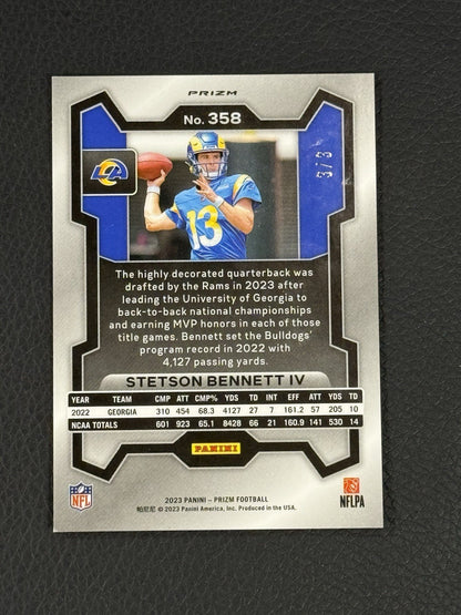 2023 Panini Prizm Stetson Bennett White Knight 358 Rookie 3/3 Mint Rams Georgia
