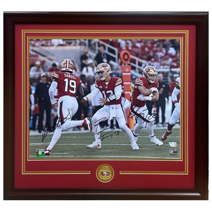 Brock Purdy Deebo Samuel McCaffrey Signed 16x20 Framed Photo 49ers Auto Fanatics