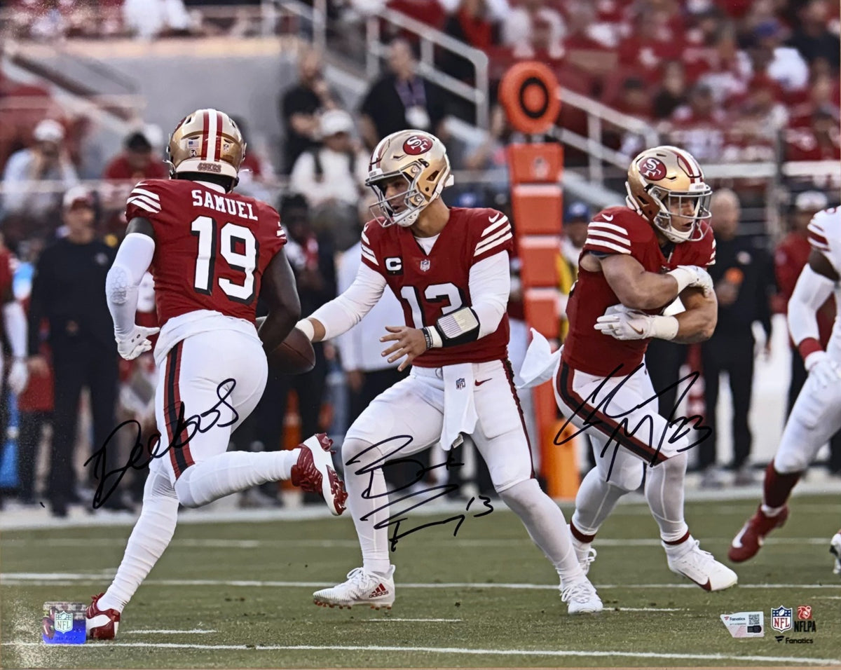Brock Purdy Deebo Samuel McCaffrey Signed 16x20 Framed Photo 49ers Auto Fanatics