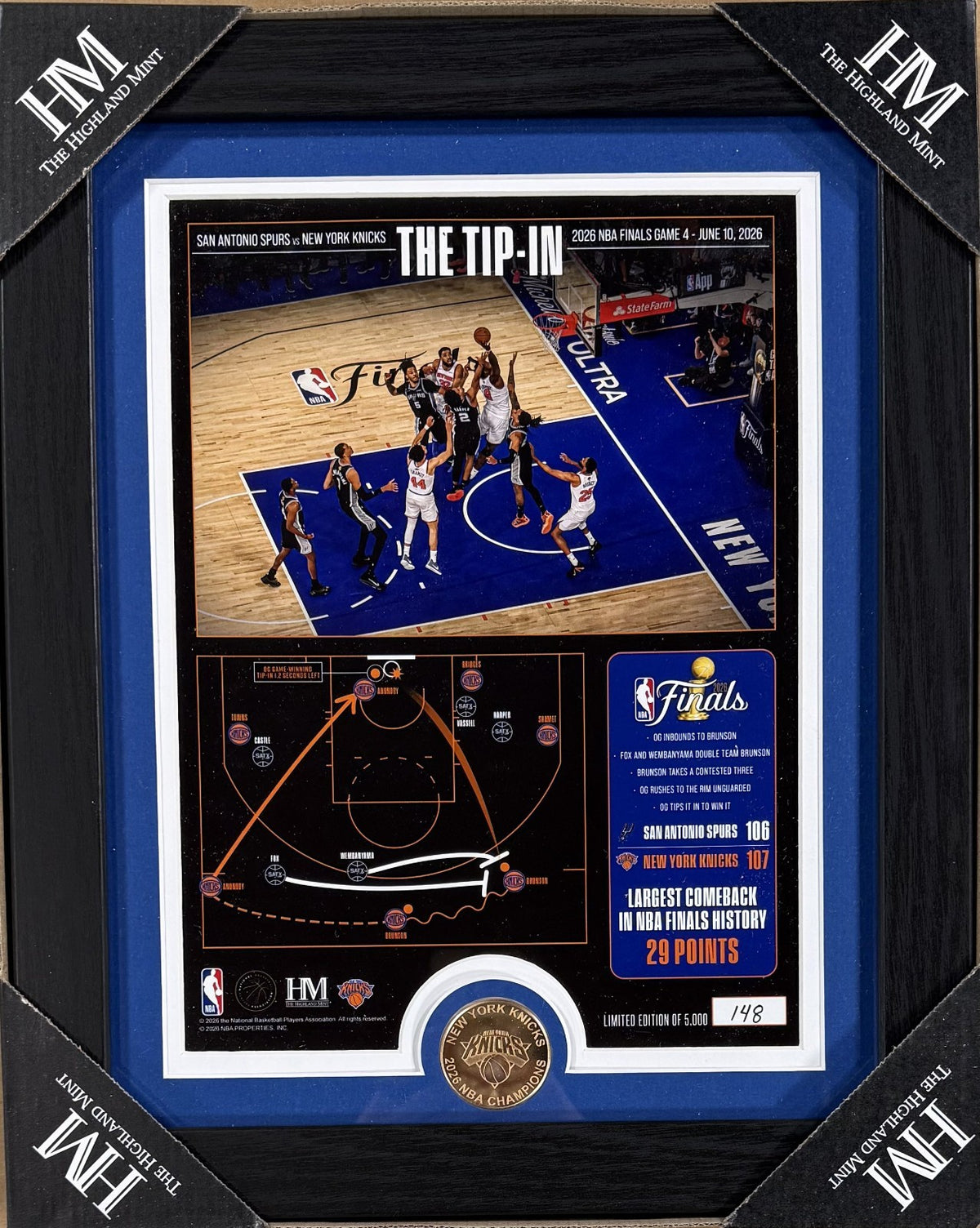 OG Anunoby Tip 2026 NBA Finals Knicks Photo Framed Drawn Play Highland Mint Coin