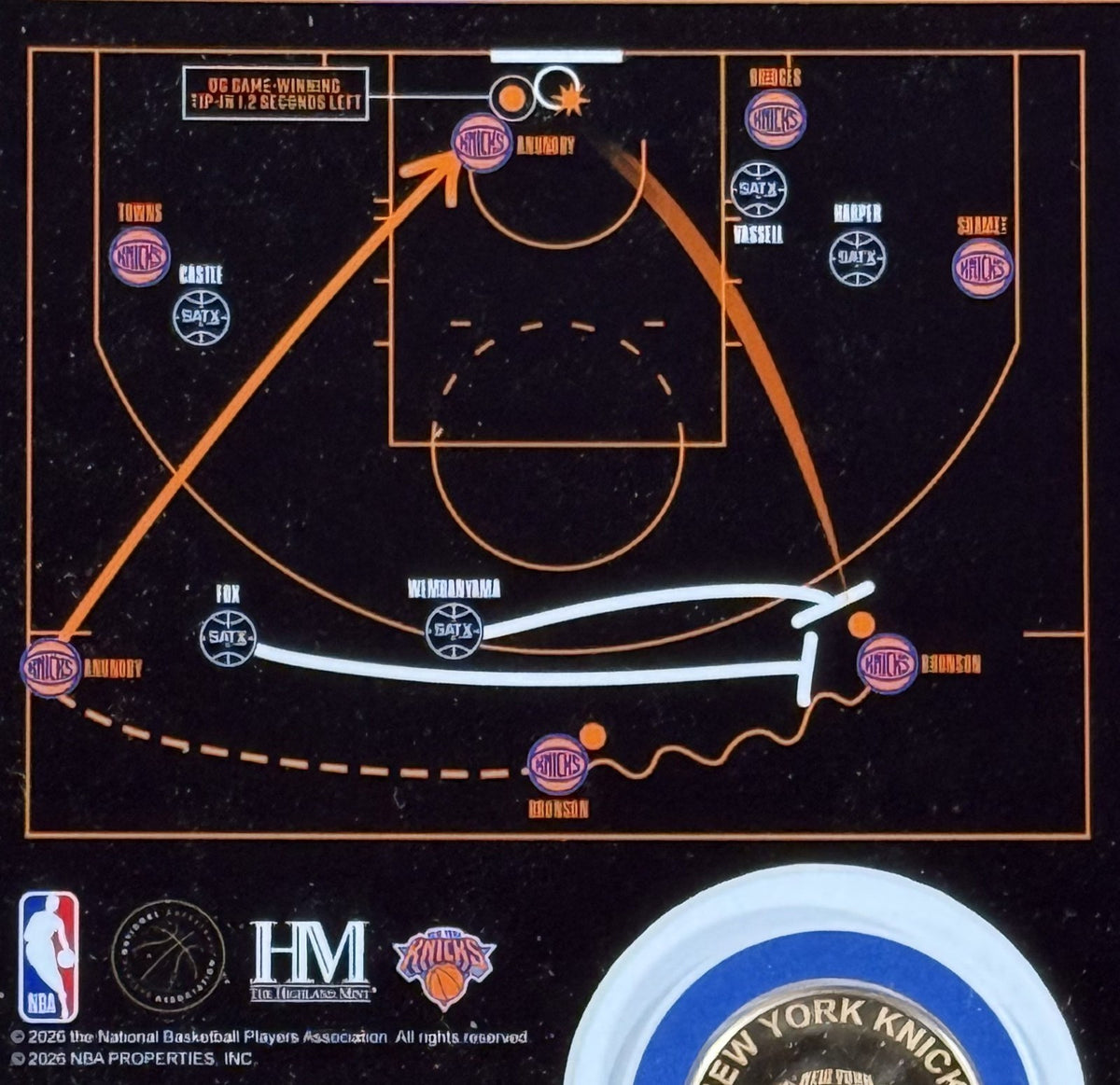OG Anunoby Tip 2026 NBA Finals Knicks Photo Framed Drawn Play Highland Mint Coin