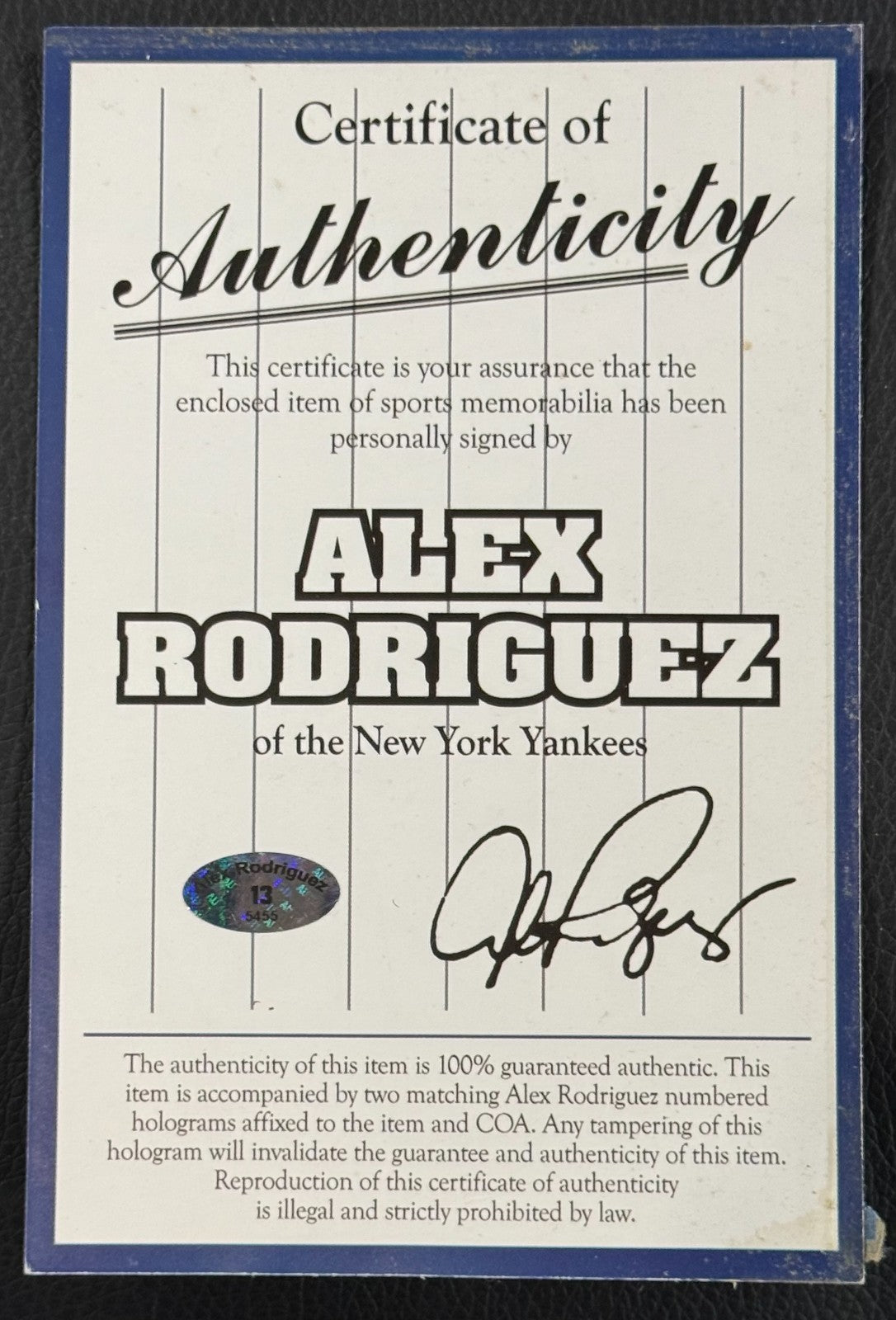 Alex Rodriguez Signed Rawlings Pro Model Baseball Glove Yankees Auto MLB Holo