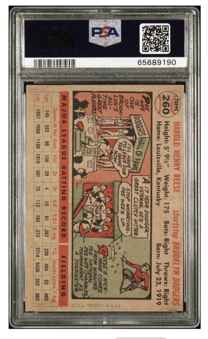 1956 Topps  #260 Pee Wee Reese PSA 5 EX Centered High End Brooklyn Dodgers