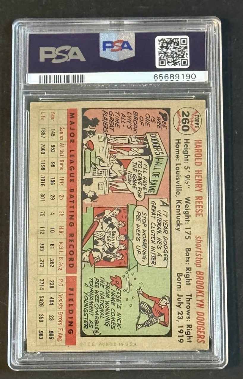1956 Topps  #260 Pee Wee Reese PSA 5 EX Centered High End Brooklyn Dodgers