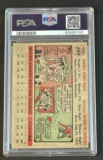 1956 Topps  #260 Pee Wee Reese PSA 5 EX Centered High End Brooklyn Dodgers