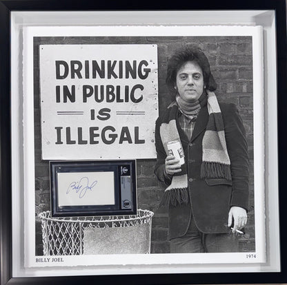 Billy Joel Signed Cut Auto Drinking in Public Is Illegal Shadowbox Auto BAS COA