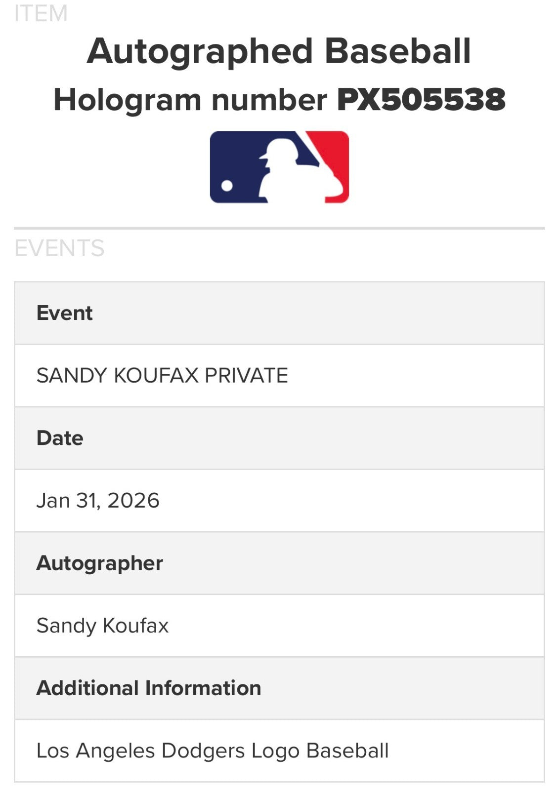 Sandy Koufax Signed LA Dodgers Logo Ball Auto Fanatics MLB Holo COA HOF